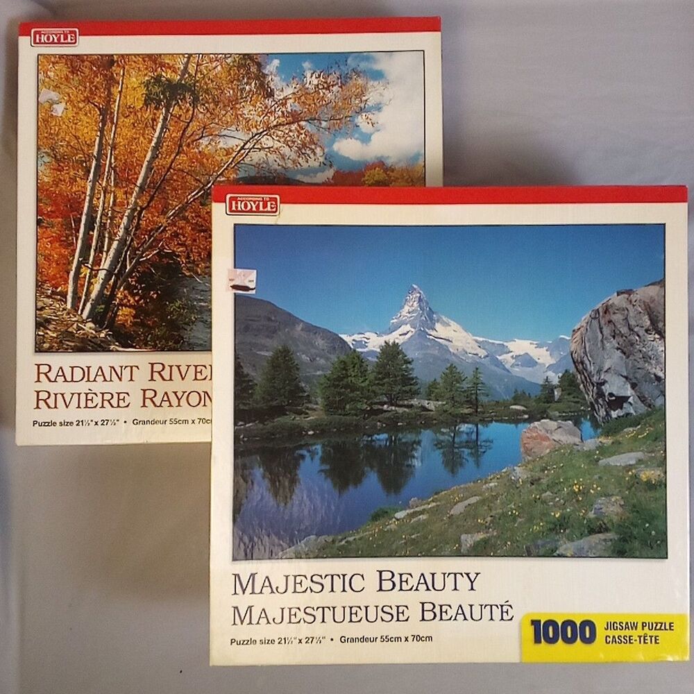 Hoyle 1000 Piece Puzzles Majestic Beauty & Radiant River Factory Sealed – 2x
